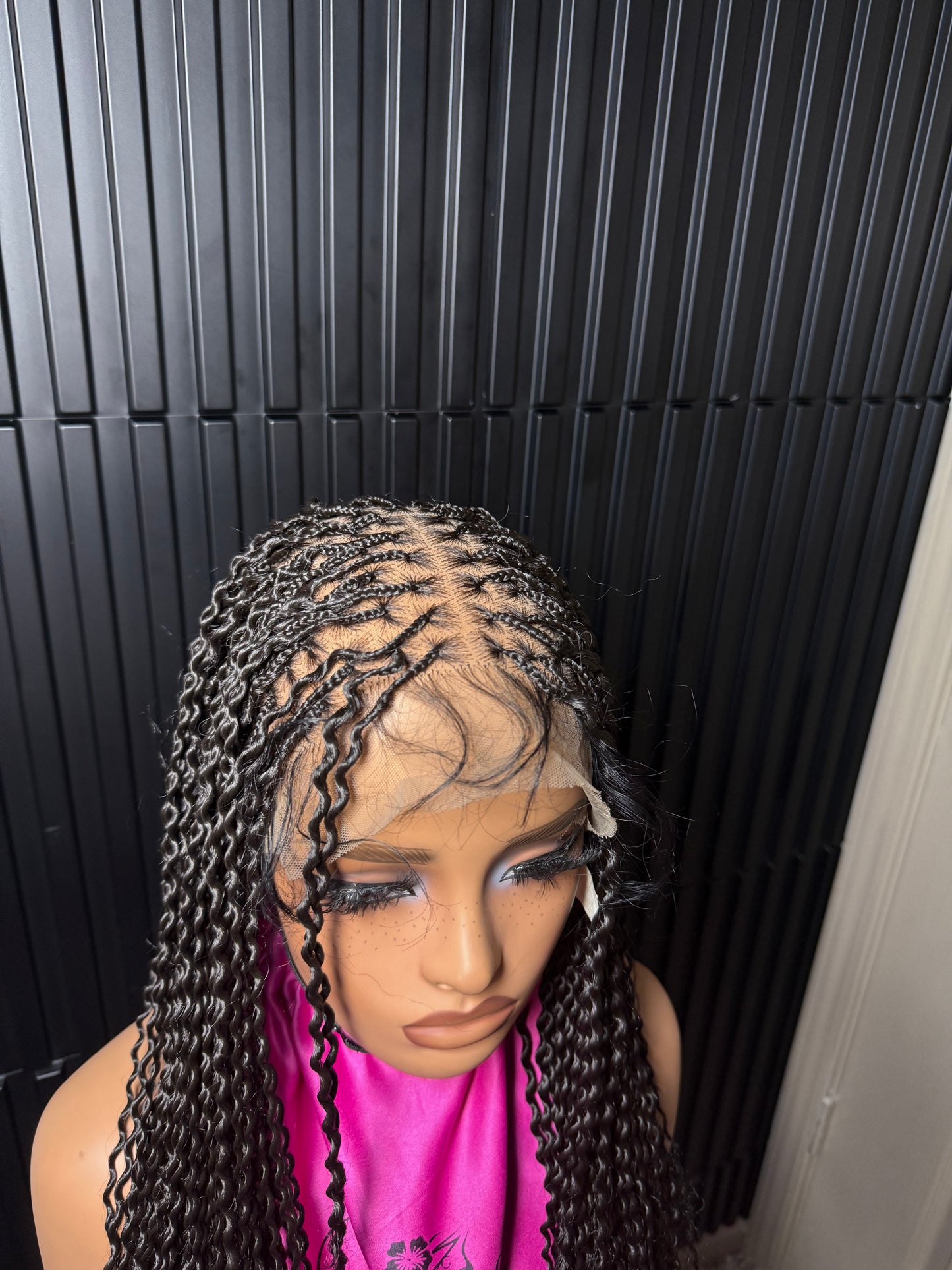 Dark root gray small medium knotless braids