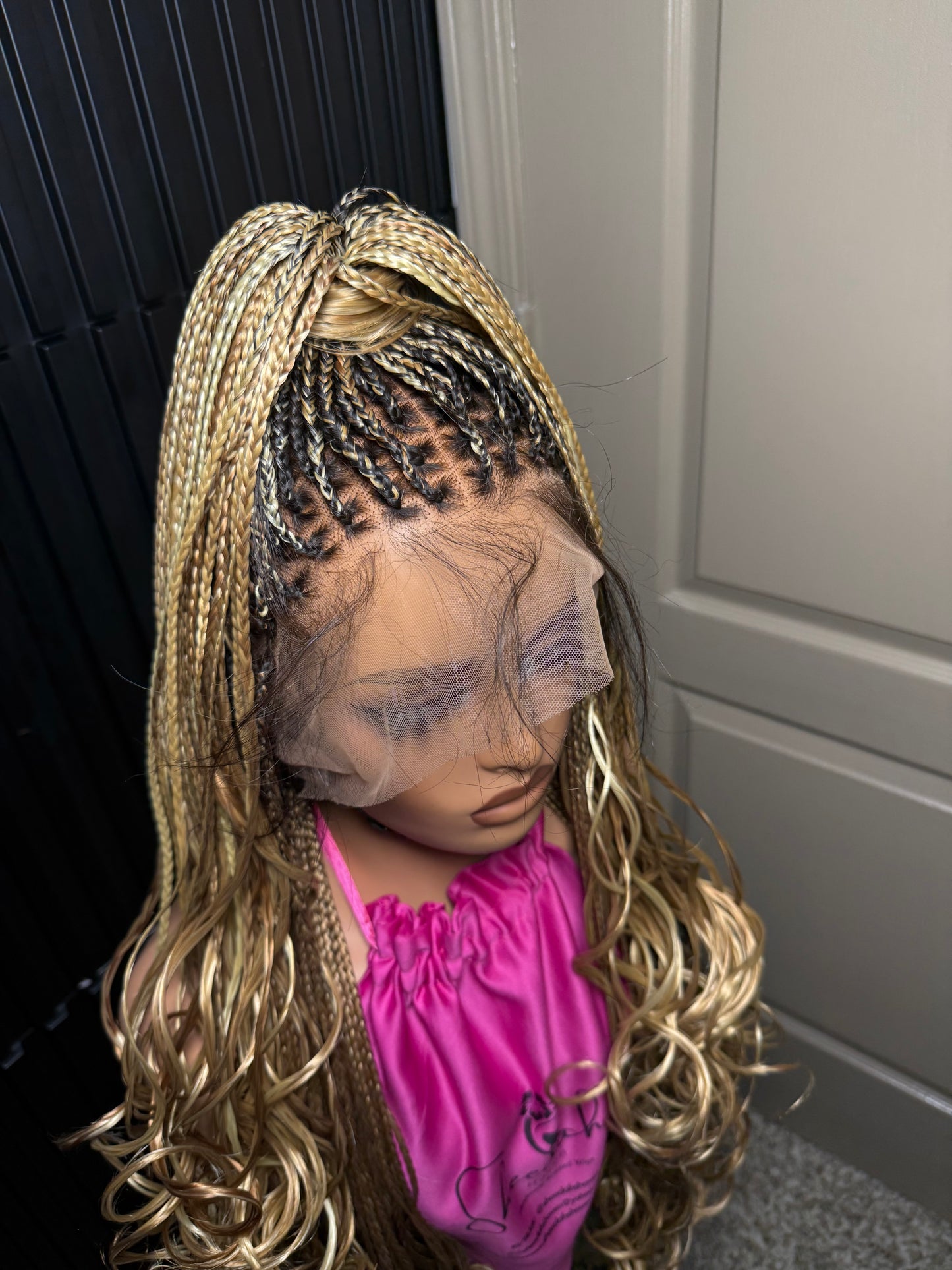 Full lace bouncy 36 human hair pre-bleached braided wig