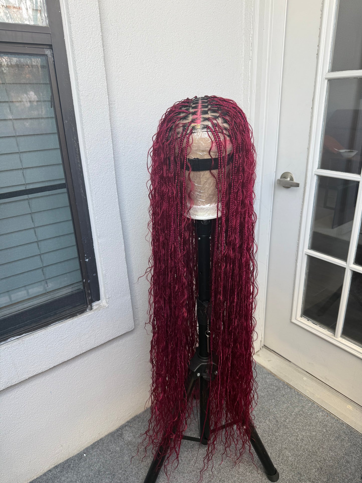 45inch Full lace chestnut brown boho knotless braids