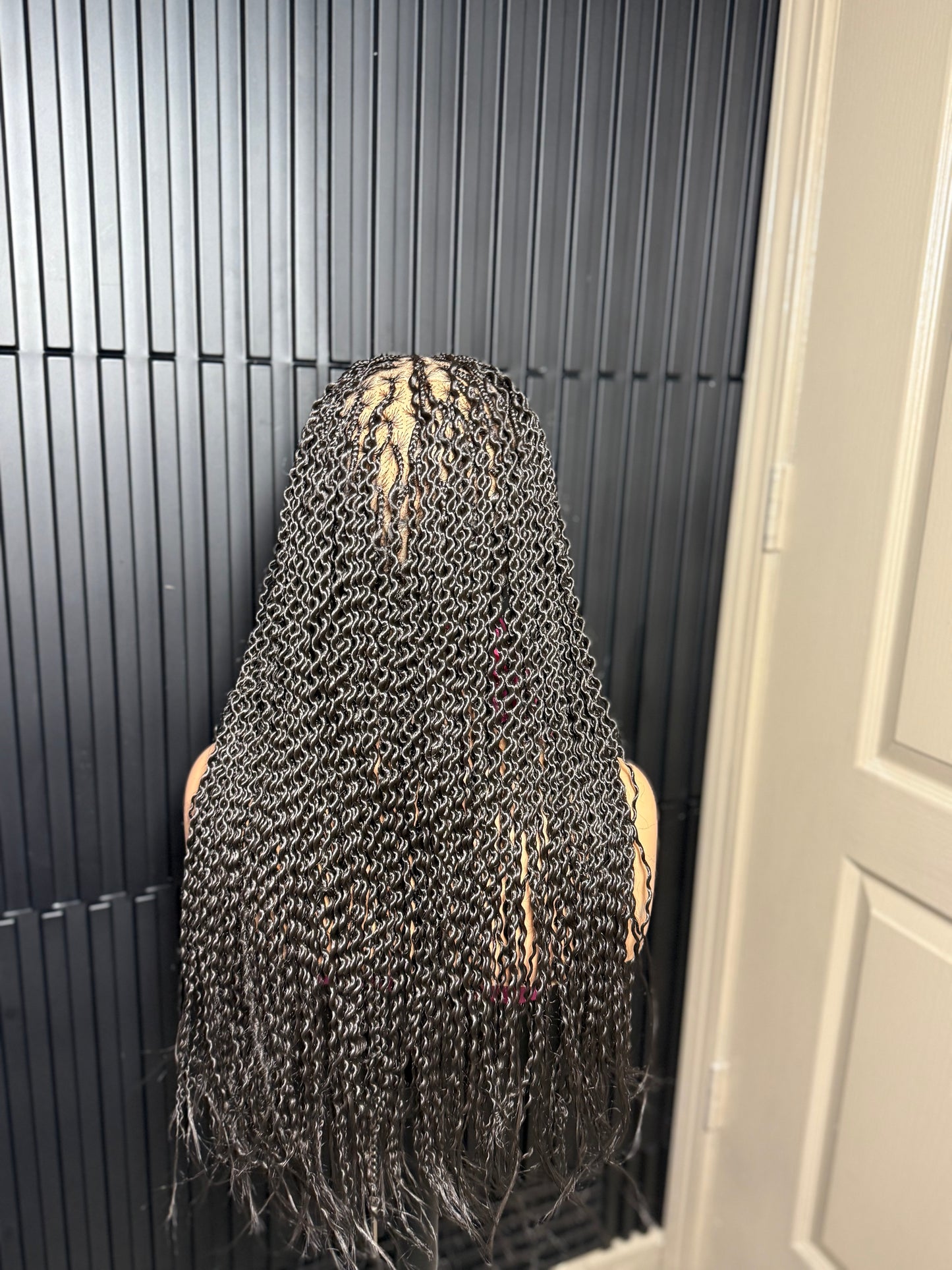 Dark root gray small medium knotless braids