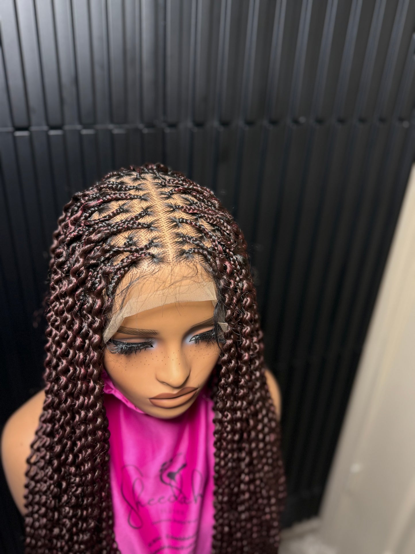 Dark root gray small medium knotless braids