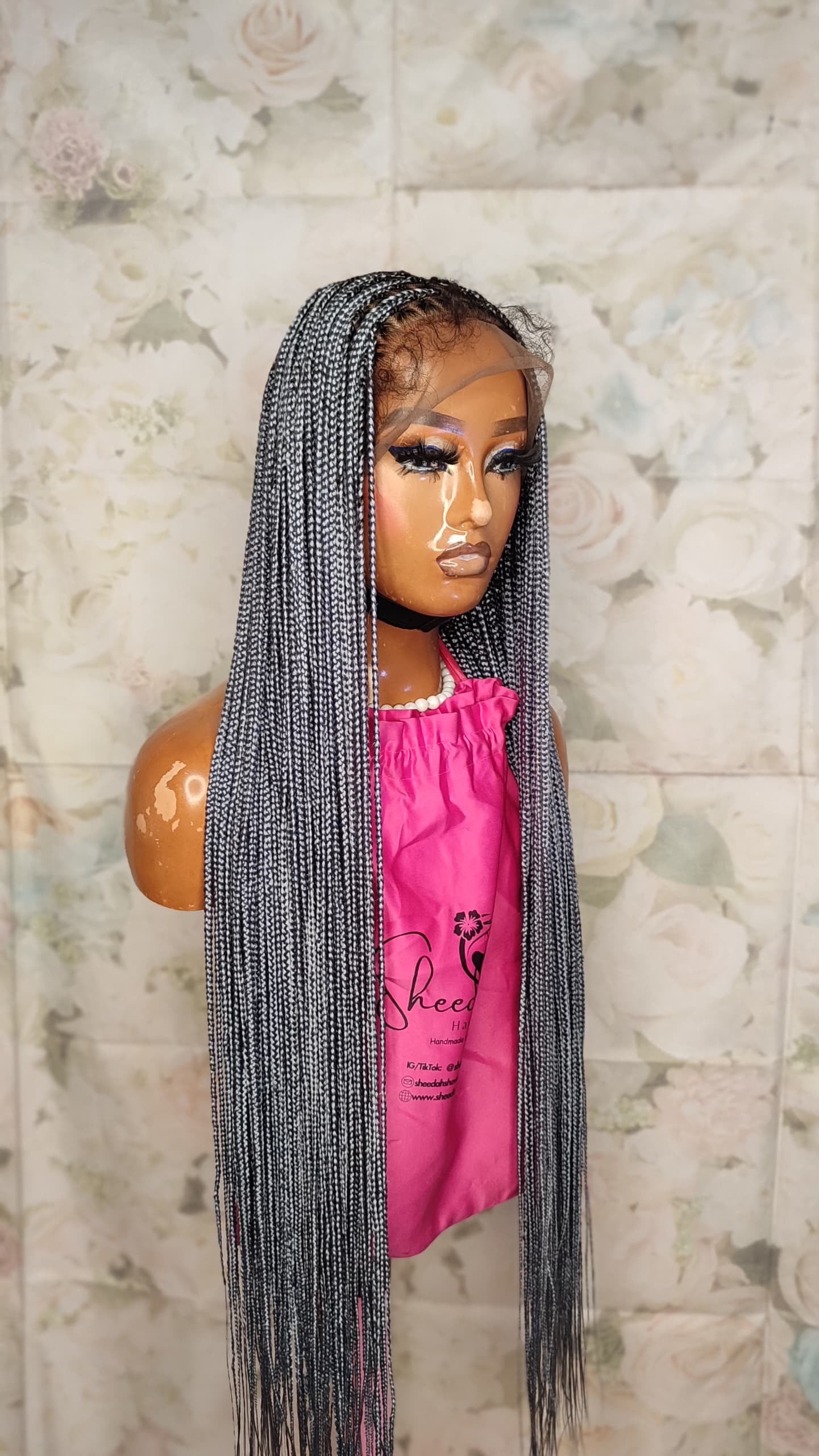 34” Gray Dark Root Small Medium knotless Braided Wig