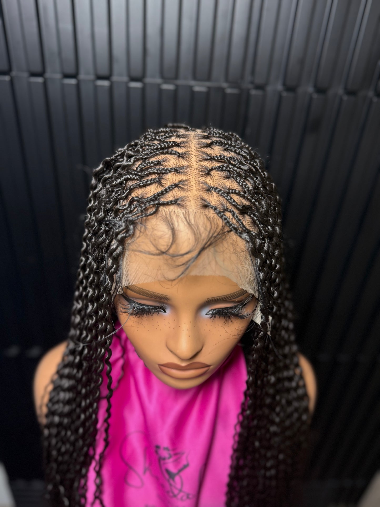 Dark root gray small medium knotless braids