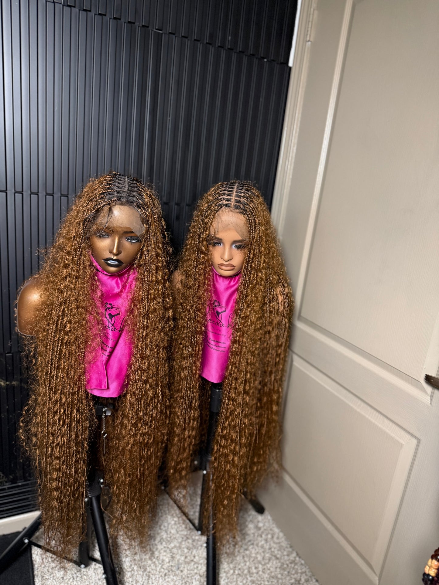 Full lace chestnut brown boho knotless braids