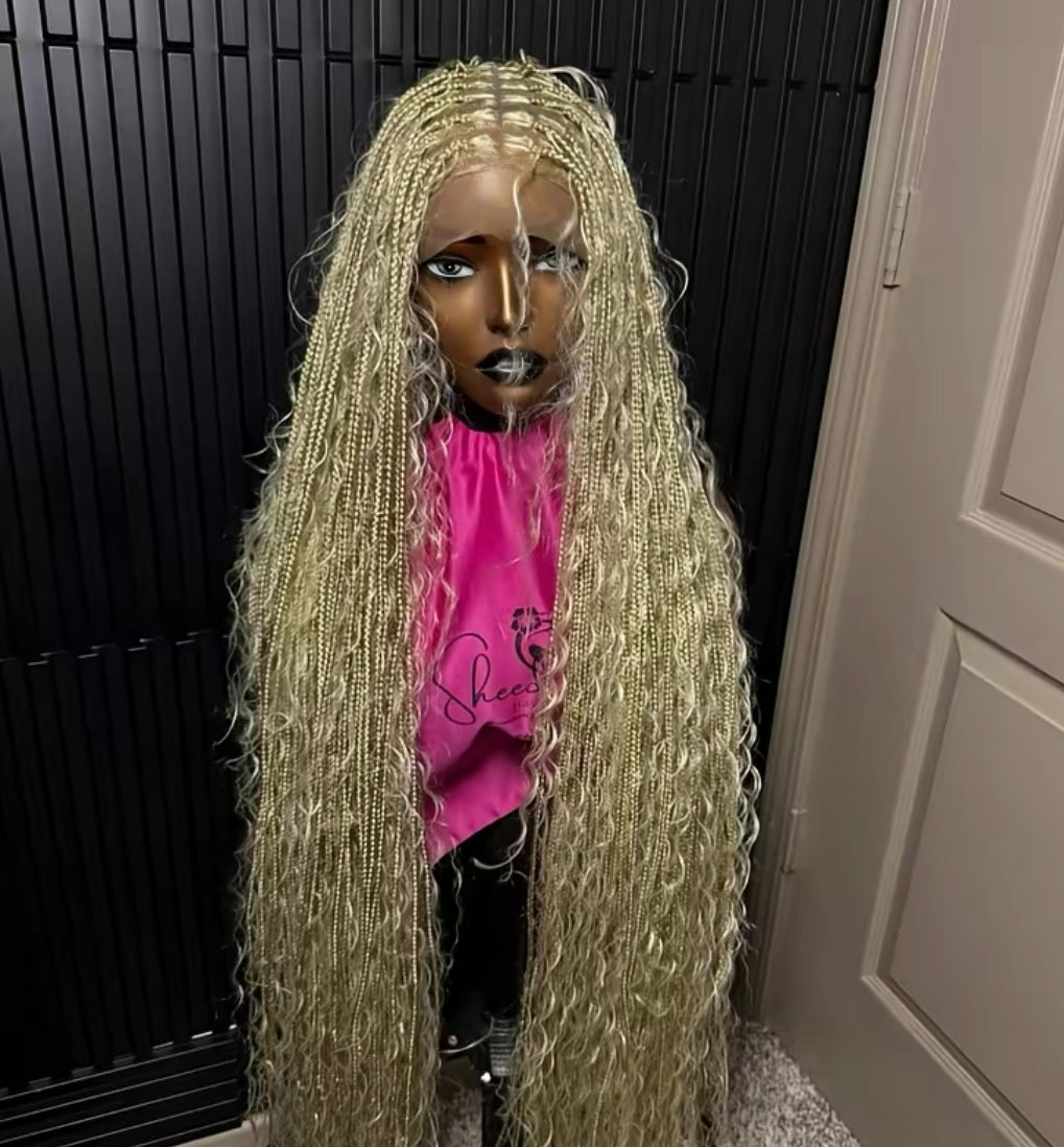 45inch Full lace chestnut brown boho knotless braids