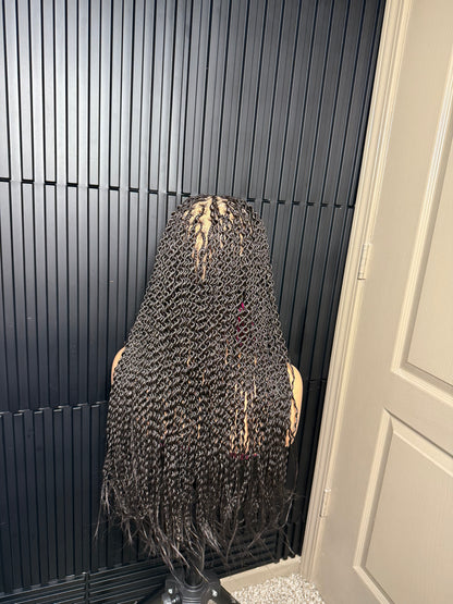 Dark root gray small medium knotless braids