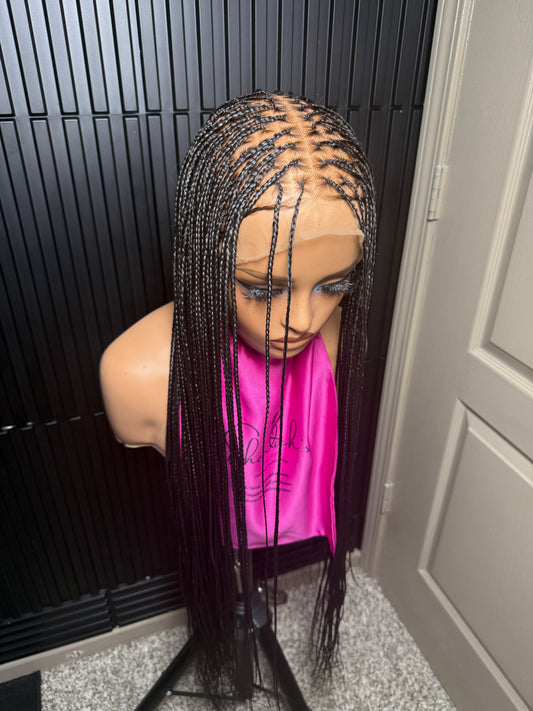 Full Human Hair Lace Cap Silky small knotless braids #1 40’’