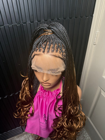 Full lace bouncy 36 human hair pre-bleached braided wig