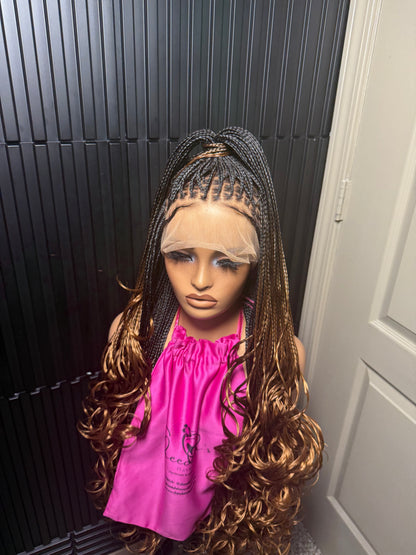 Full lace bouncy 36 human hair pre-bleached braided wig