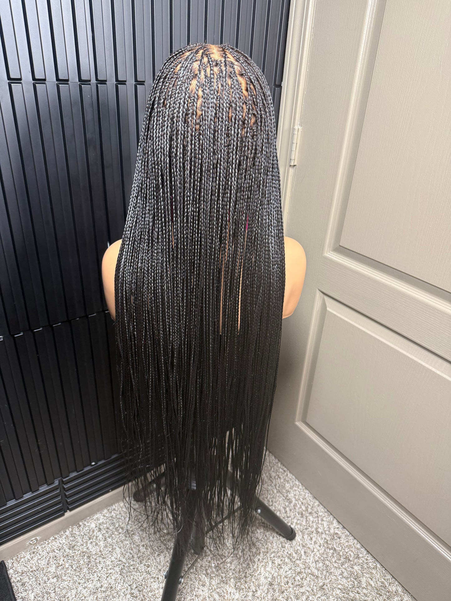 Full Human Hair Lace Cap Silky small knotless braids #1 40’’