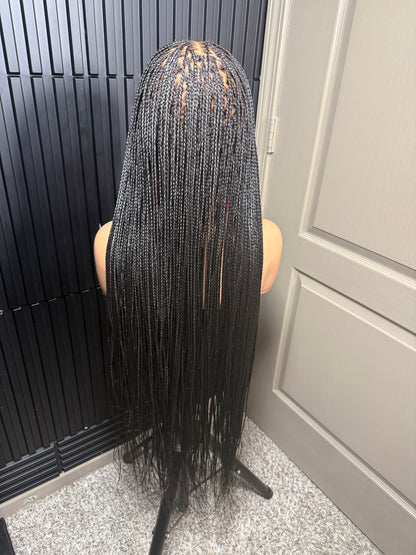 Full Human Hair Lace Cap Silky small knotless braids #1 40’’