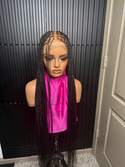 Full Human Hair Lace Cap Silky small knotless braids #1 40’’