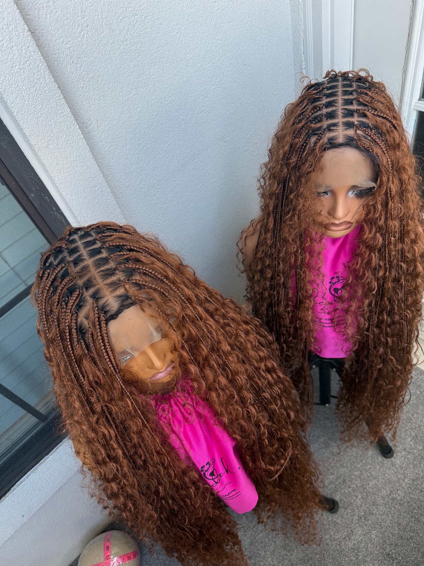 45inch Full lace chestnut brown boho knotless braids