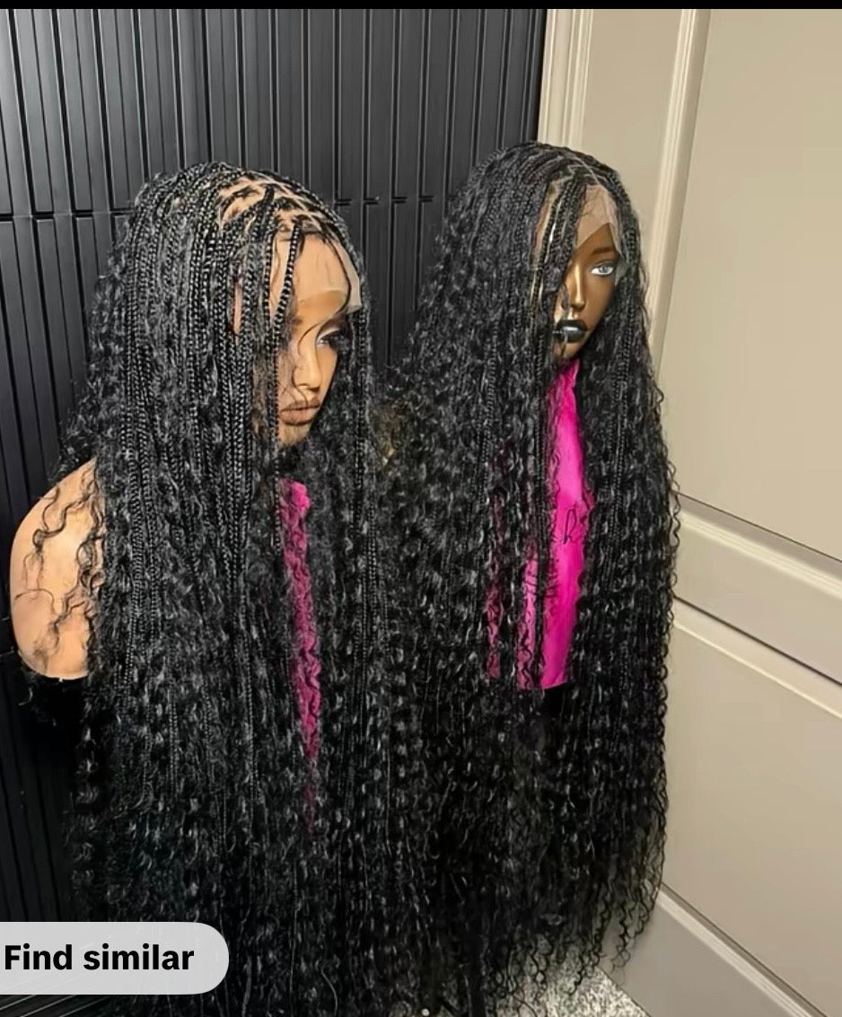45inch Full lace chestnut brown boho knotless braids
