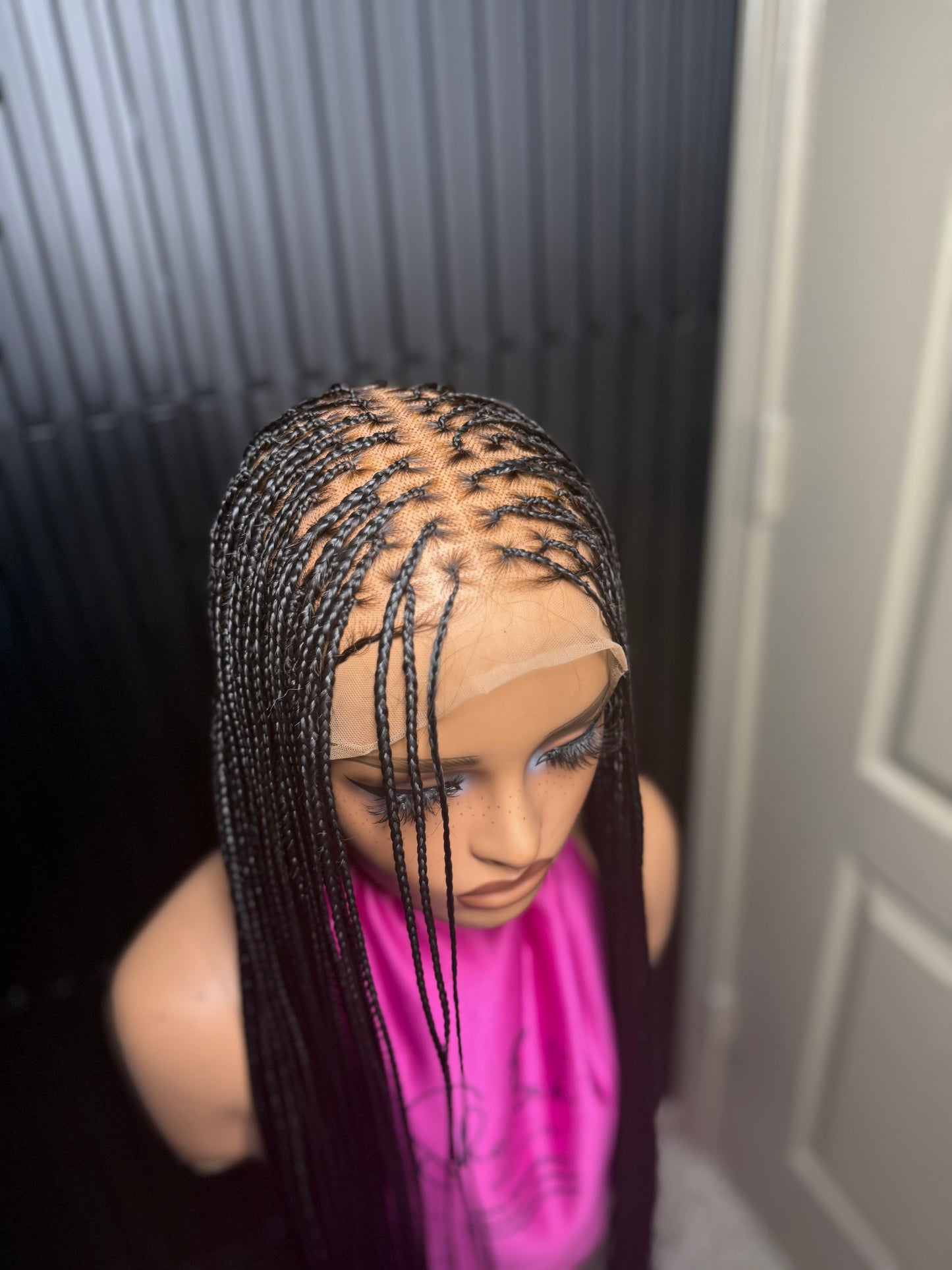Full Human Hair Lace Cap Silky small knotless braids #1 40’’