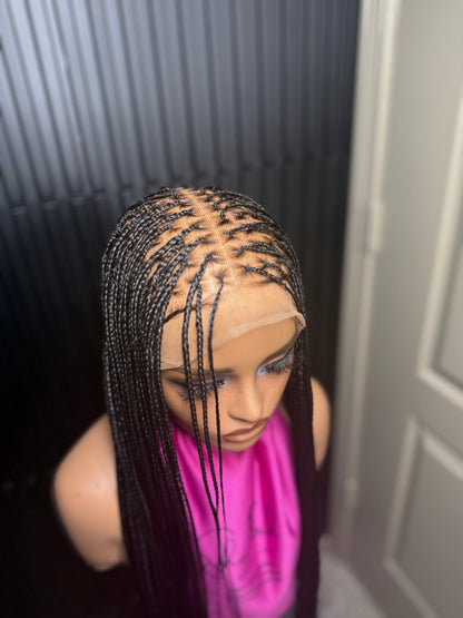 Full Human Hair Lace Cap Silky small knotless braids #1 40’’