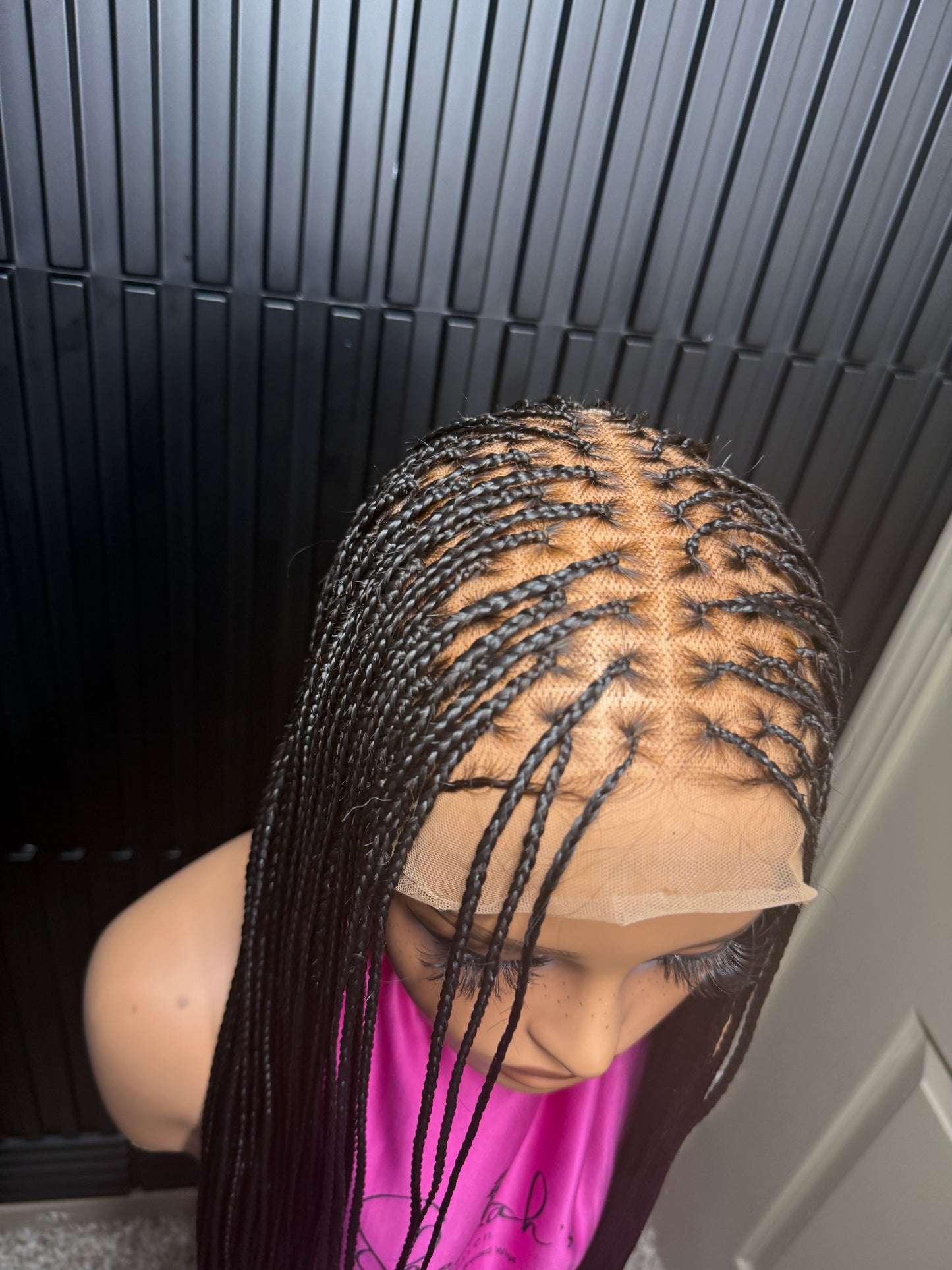 Full Human Hair Lace Cap Silky small knotless braids #1 40’’