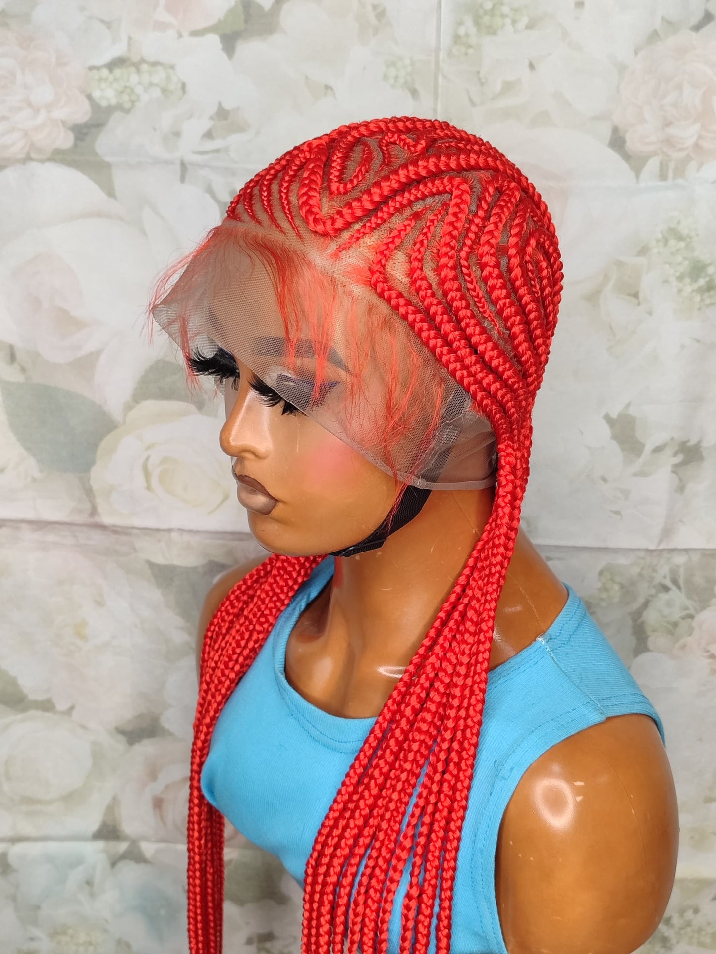 Red cornrow braids