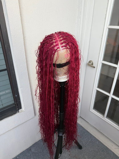 45inch Full lace chestnut brown boho knotless braids