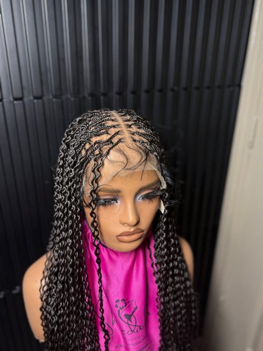 Dark root gray small medium knotless braids