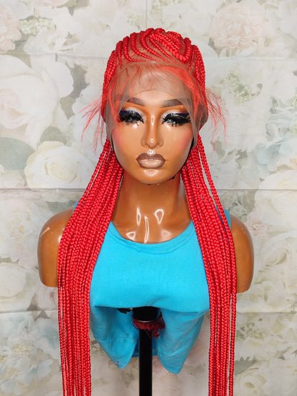 Red cornrow braids