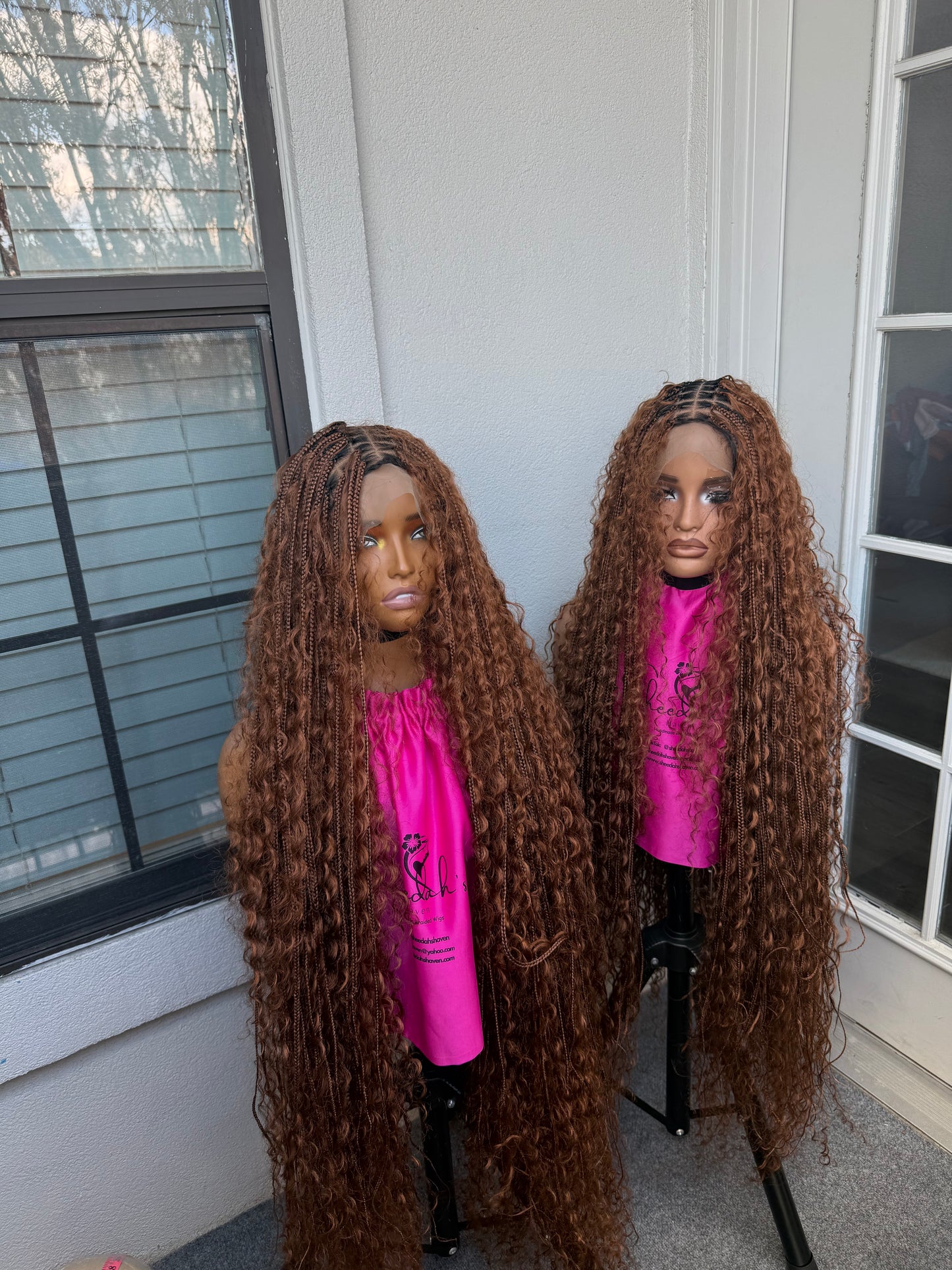 45inch Full lace chestnut brown boho knotless braids