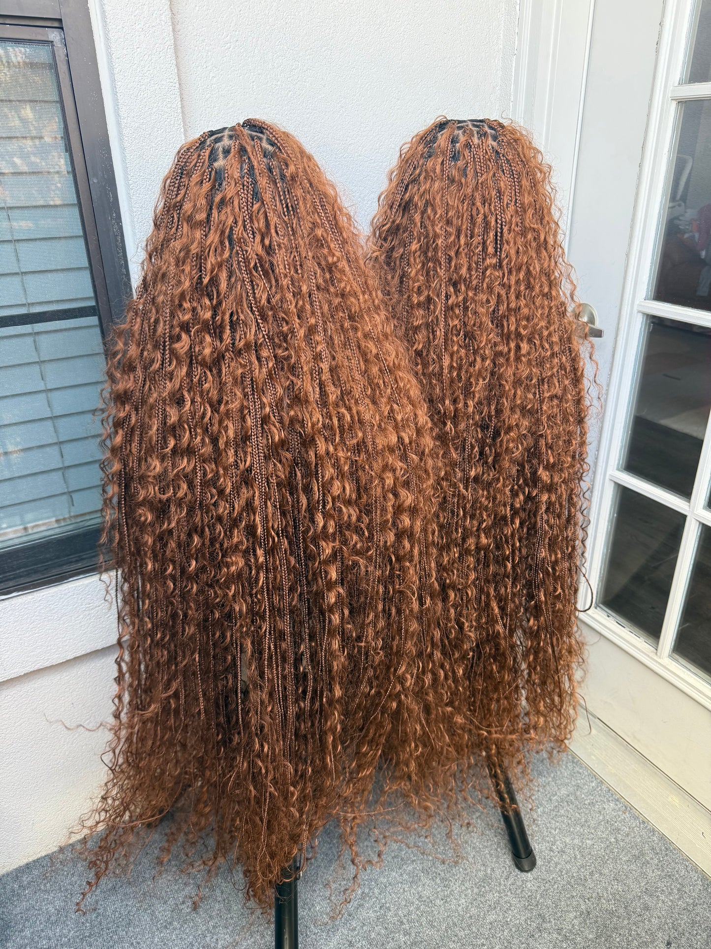 45inch Full lace chestnut brown boho knotless braids