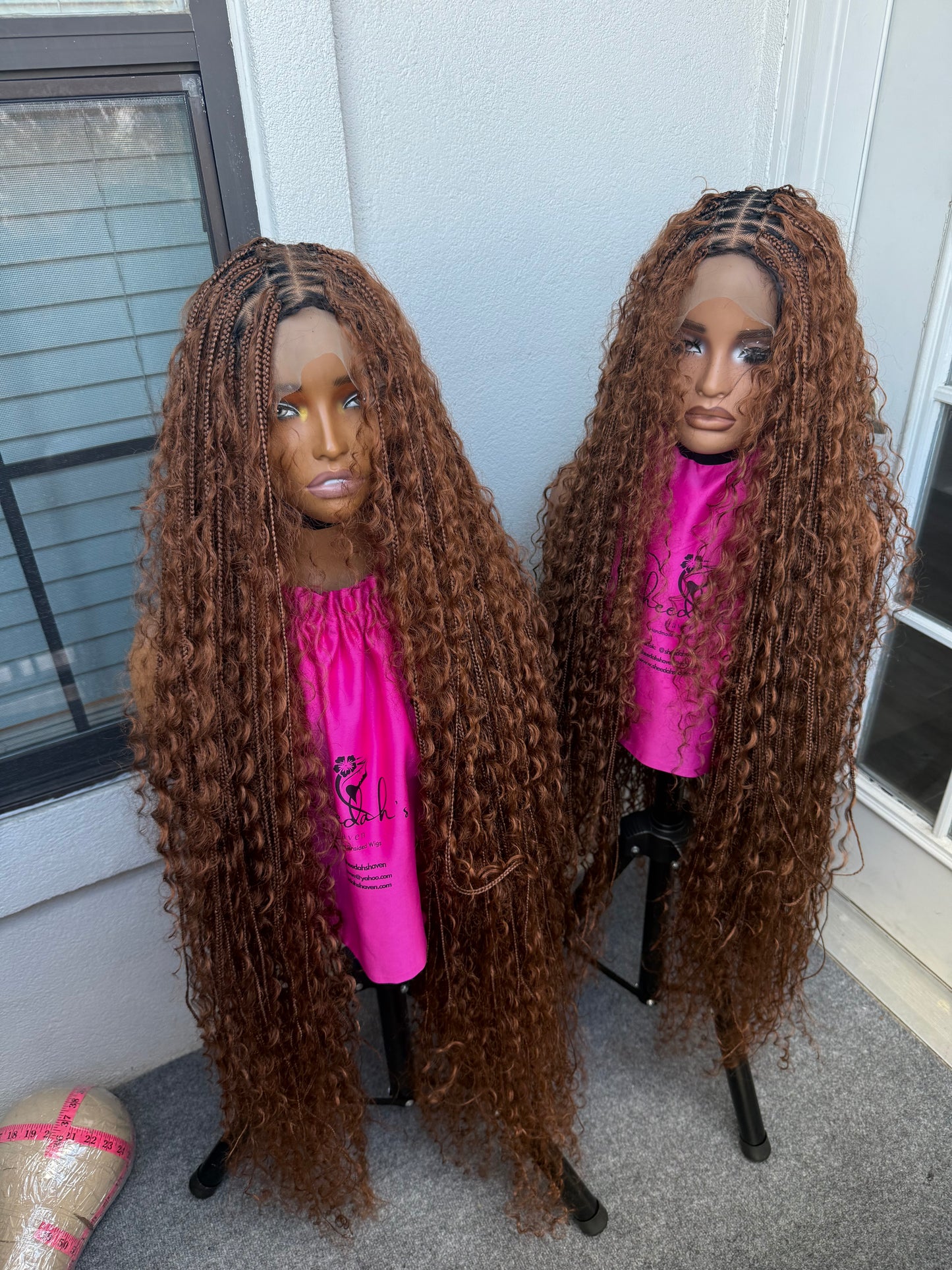 45inch Full lace chestnut brown boho knotless braids