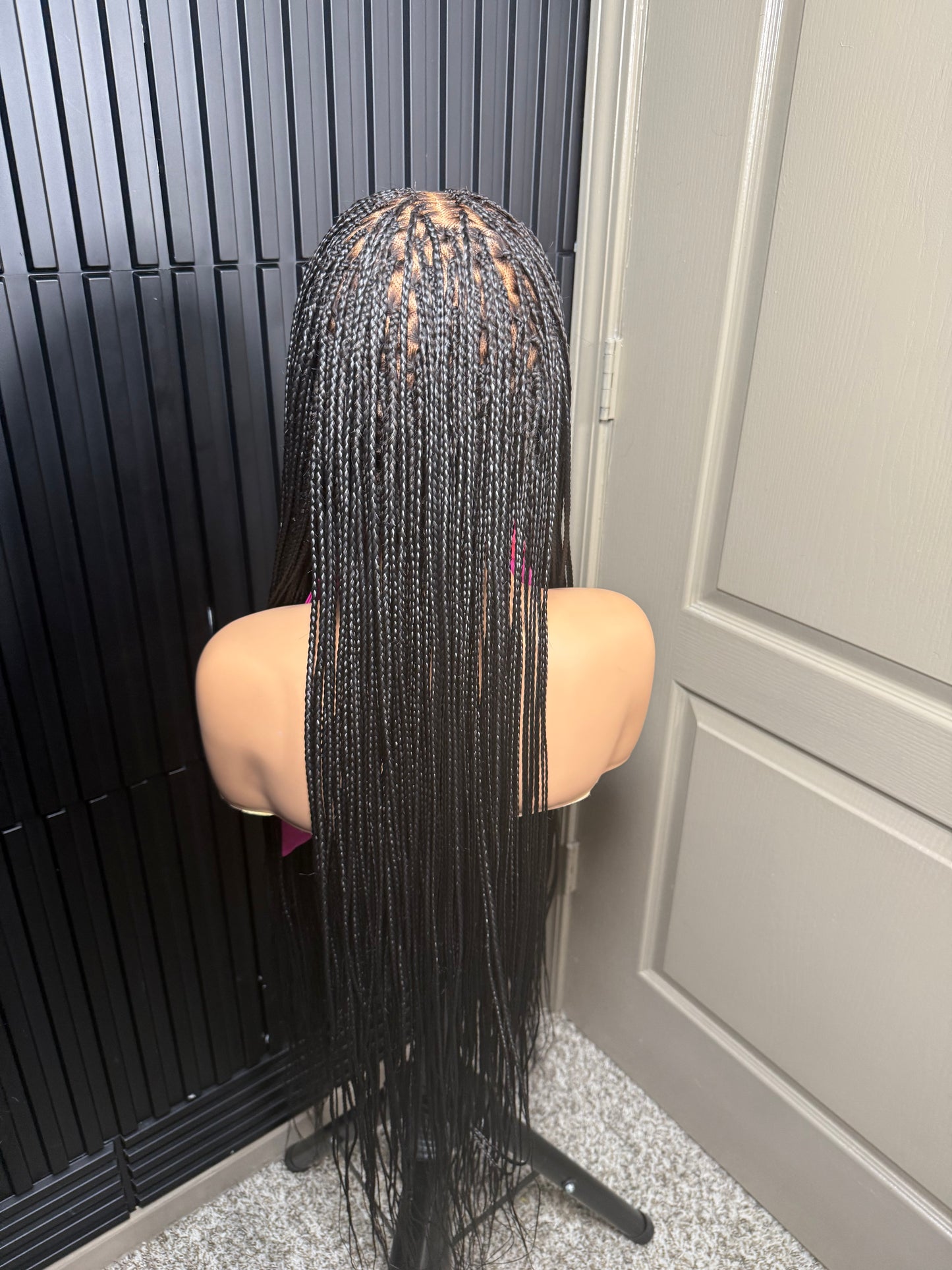 Full Human Hair Lace Cap Silky small knotless braids #1 40’’