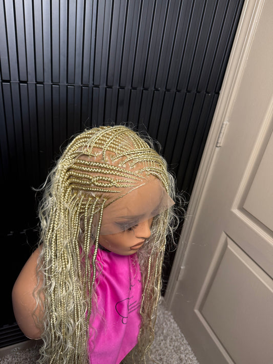 Full lace 613 platinum blonde flip over braids (35inch ) extra full boho