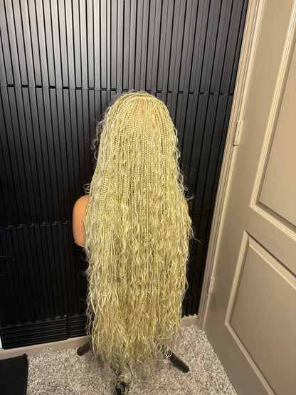 Full lace 613 platinum blonde flip over braids (35inch ) extra full boho