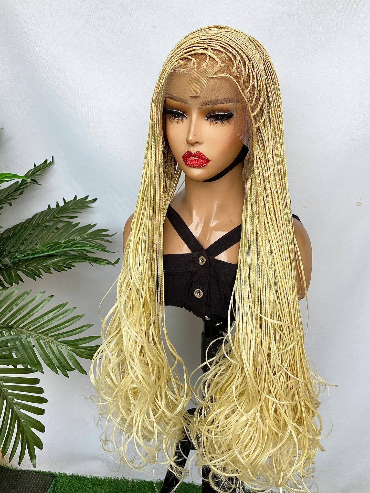 Z Blonde curly unit synthetic frontal