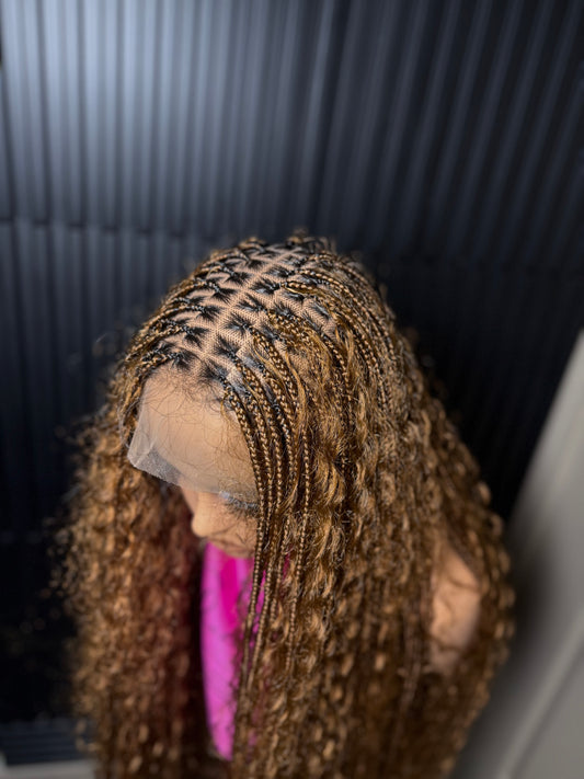Full lace chestnut brown boho knotless braids