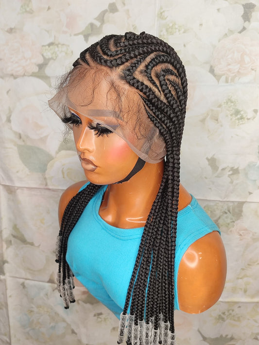 Cornrow braided wig with beads