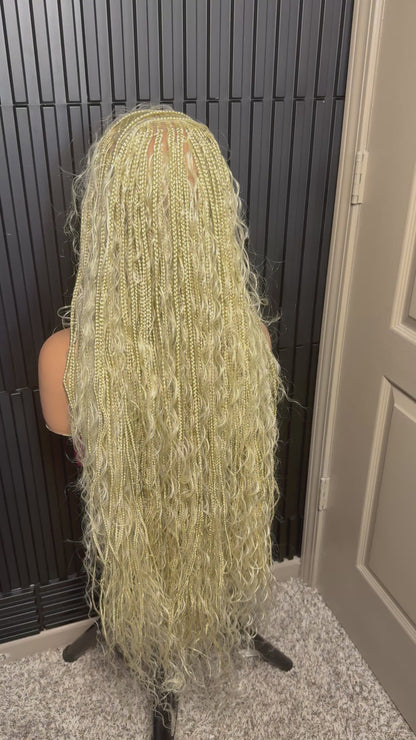 Full lace 613 platinum blonde flip over braids (35inch ) extra full boho