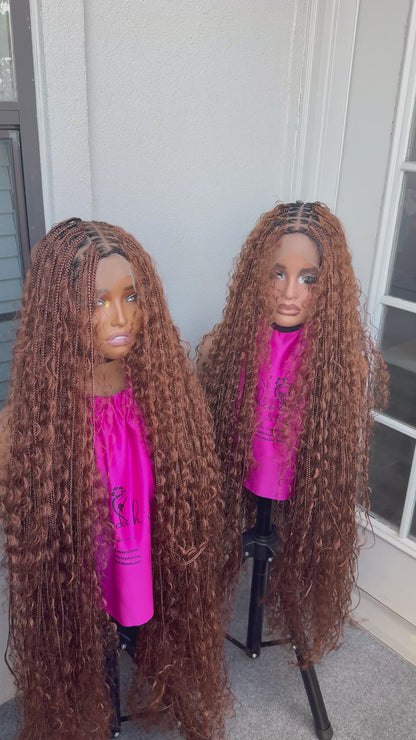 45inch Full lace chestnut brown boho knotless braids